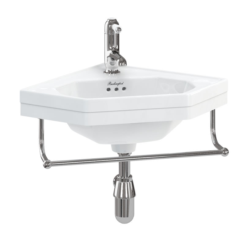 Corner 59.8cm Cloakroom Basin with Towel Rail Corner 59.8cm Cloakroom Basin with Towel Rail SKU B10 T8 CHR Burlington Bathrooms