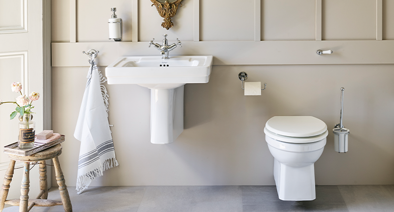Traditional Bathroom Design | Introduce classic Chrome to the bathroom with Claremont Basin Mixer and bathroom accessories for timeless luxury. 
