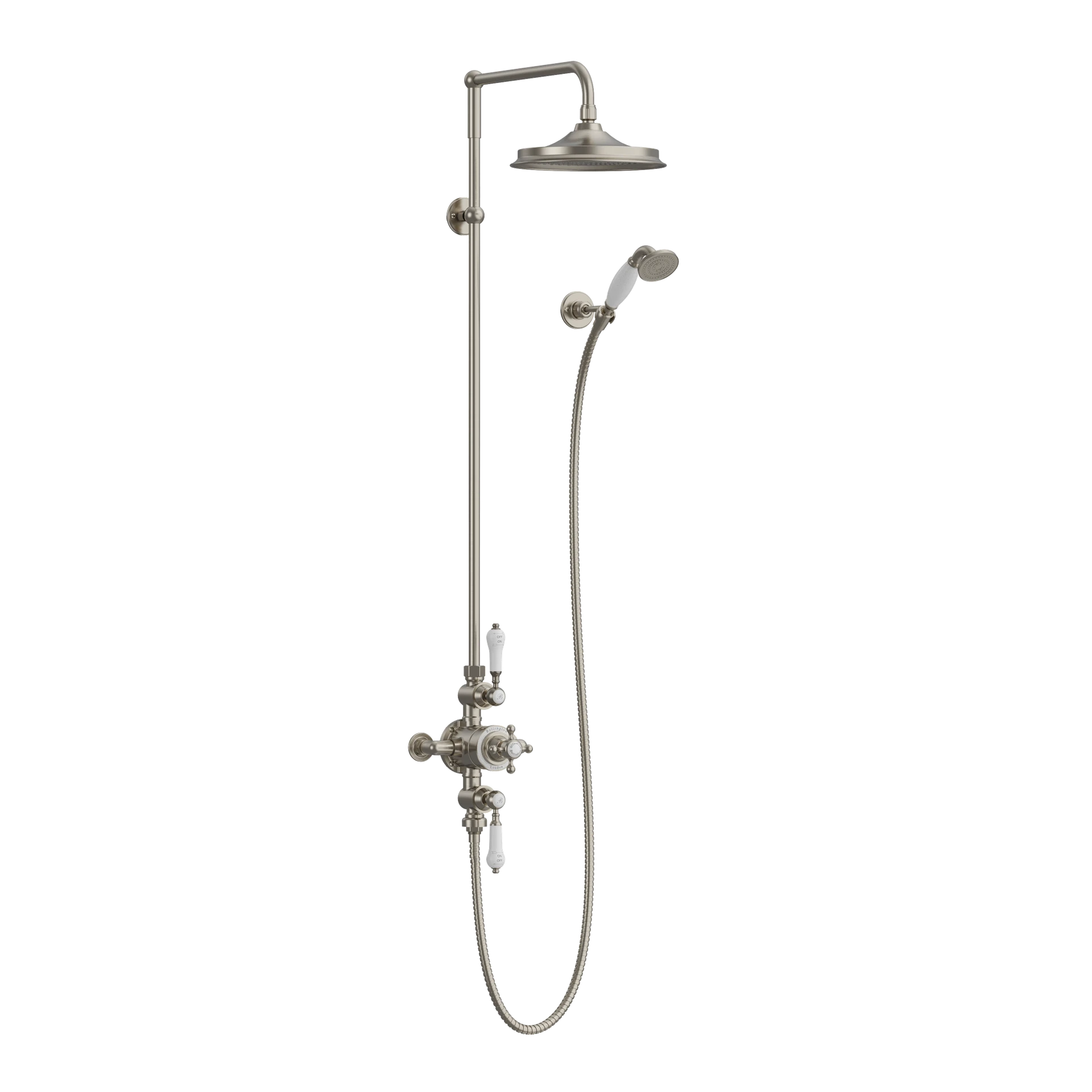 Avon Thermostatic Exposed Shower Valve Dual Outlet,Rigid Riser, Swivel Shower Arm, Handset & Holder with Hose with Rose