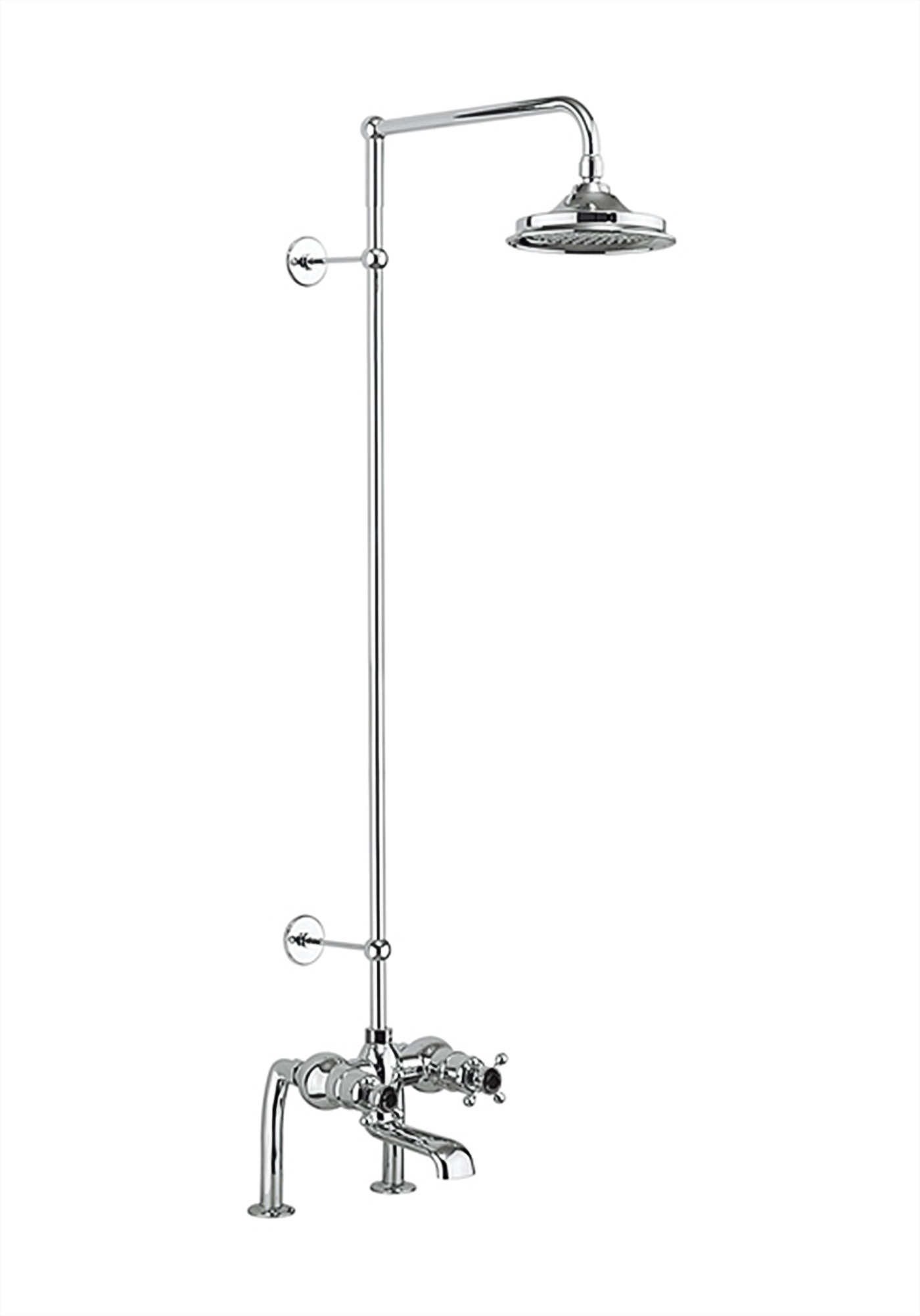 Tay Thermostatic Bath Shower Mixer Deck Mounted with Rigid Riser & Swivel Shower Arm with 6 inch Rose