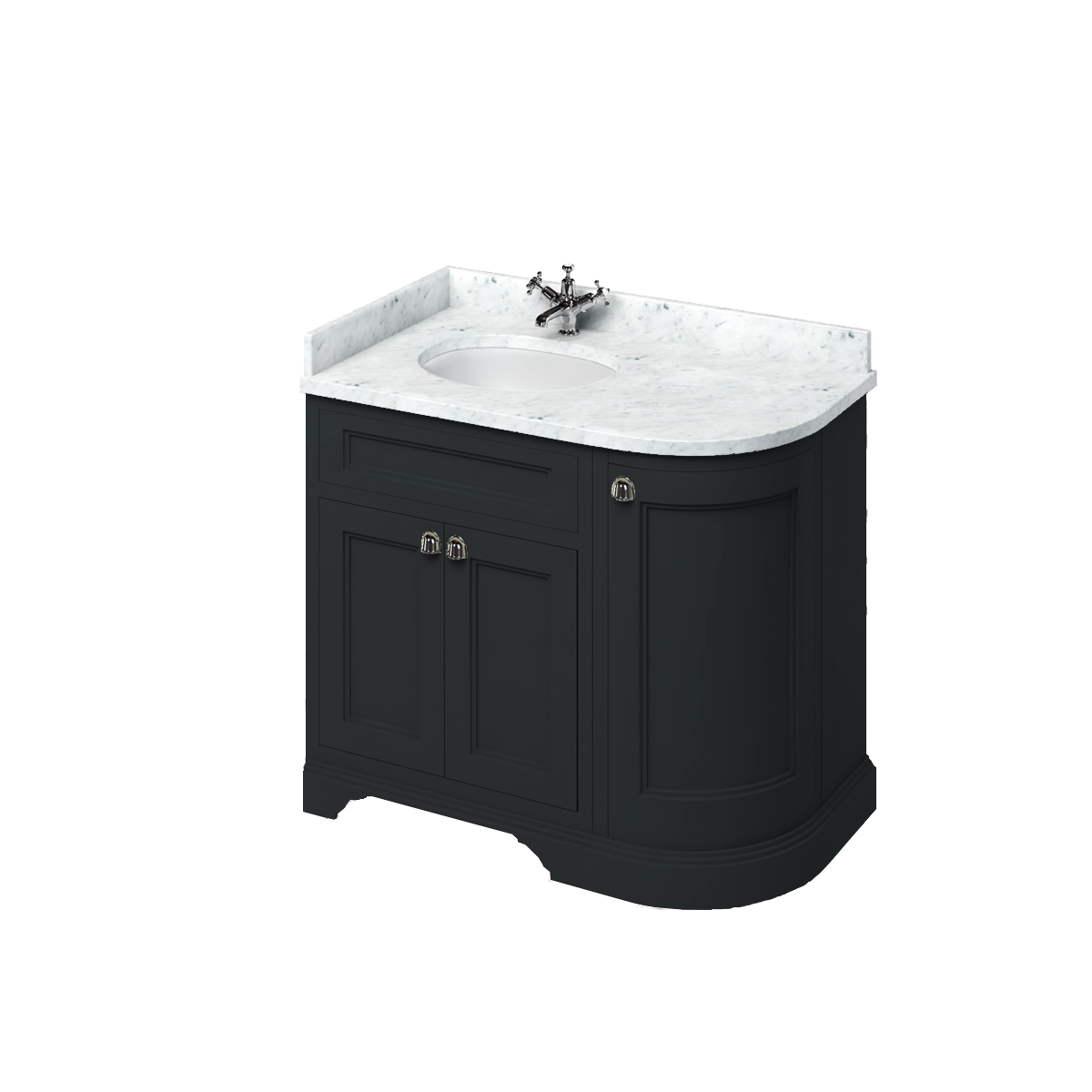 Freestanding 100 LH Curved Corner Unit with White Worktop and Integrated White Basin
