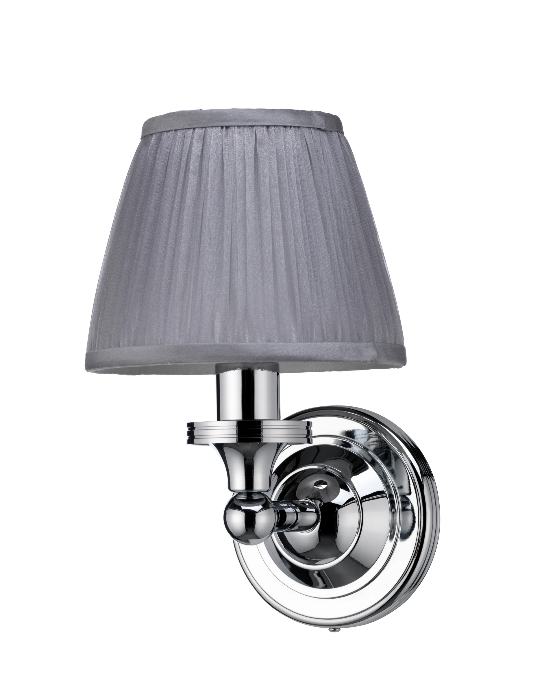 Burlington LED Bathroom Round Wall Light with Chrome Base & Silver Chiffon Shade