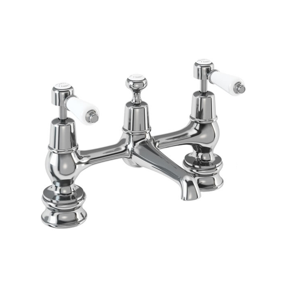 Kensington Regent 2 Tap Hole Bridge Basin Mixer with Plug & Chain Waste & Swivel Spout