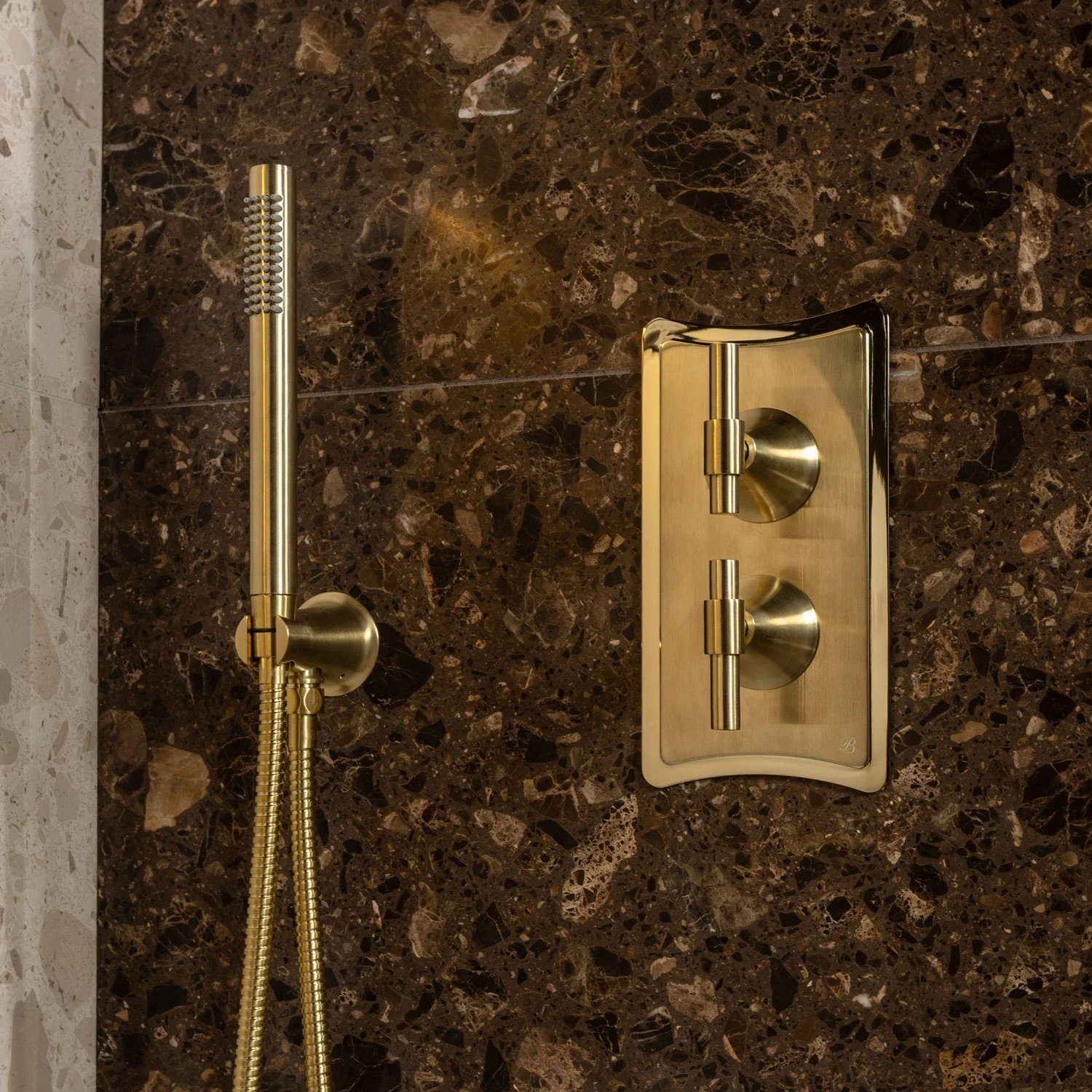 Strand shower valve and handset in Brushed Brass