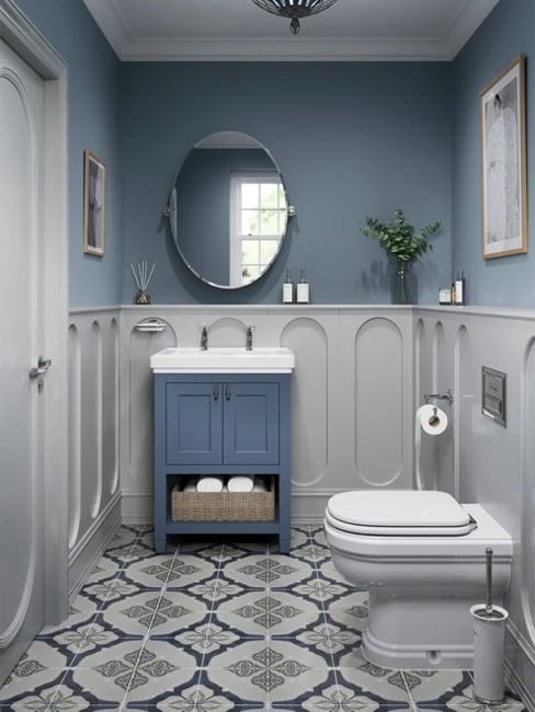 Elegant 190s cloakroom with refined angles and symmetrical styling
