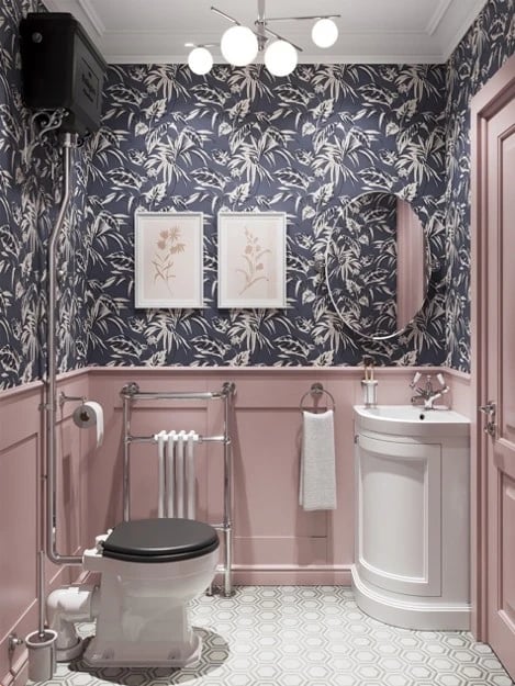 Playful colour and floral patterns with a classic aesthetic and chrom brassware and accessories