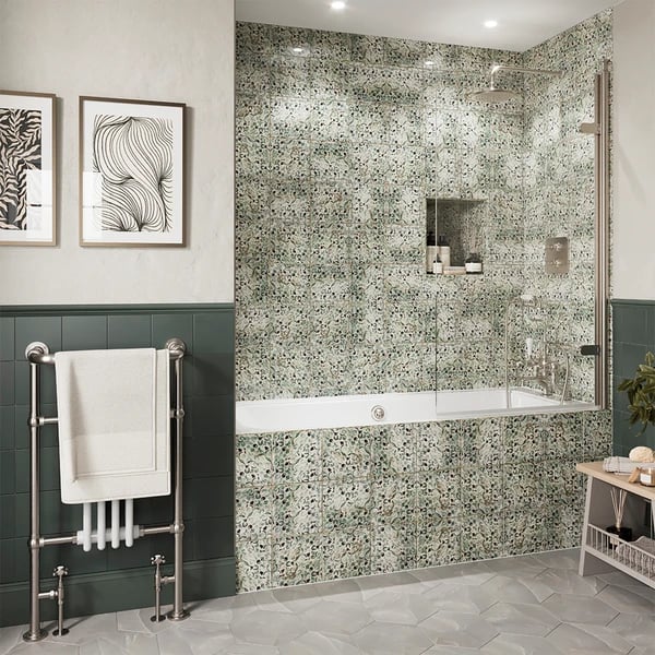 Classique Hinged Single Bath Screen in Brushed Nickel