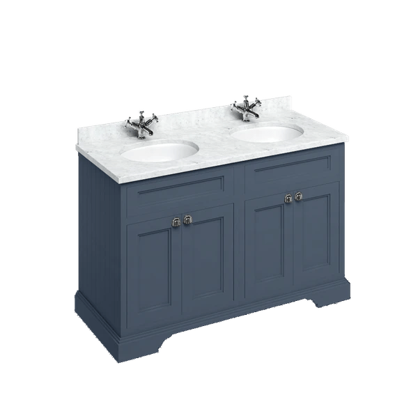 Edwardian Freestanding 1300 Vanity Unit with Minerva Worktop with Double Vanity Bowl