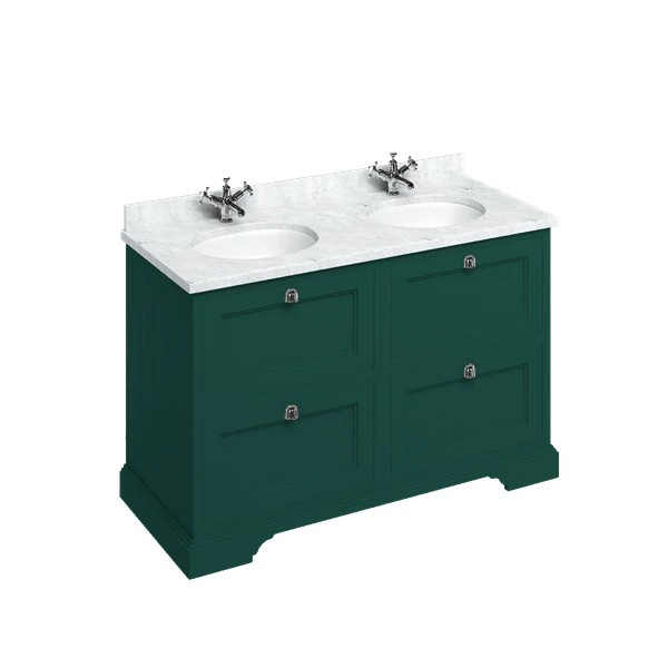 Edwardian Freestanding 1300 Vanity Unit with Minerva Worktop with Double Vanity Bowl