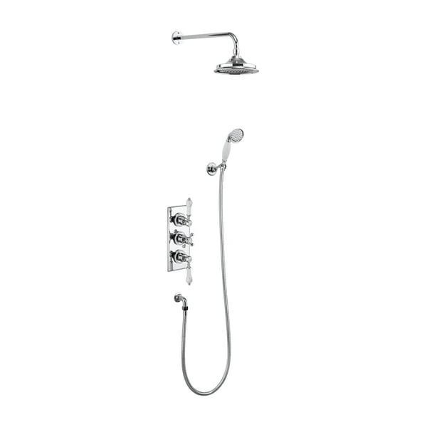 Trent Thermostatic 3 Handle Shower Valve with Fixed Head & Handset