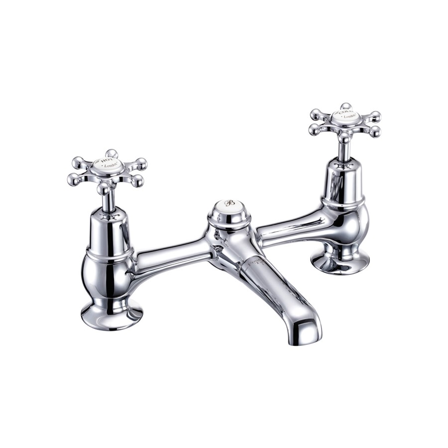 Birkenhead 2 Tap Hole Bridge Basin Mixer with Plug & Chain Waste & Swivel Spout (Quarter turn