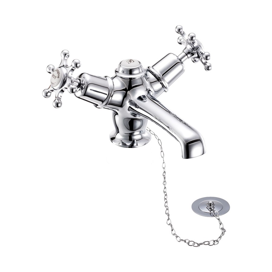 Birkenhead Basin Mixer with Plug & Chain Waste (Quarter turn with White