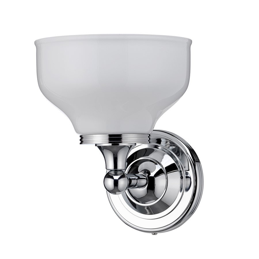 Burlington LED Bathroom Round Wall Light with Chrome Base & Opal Glass