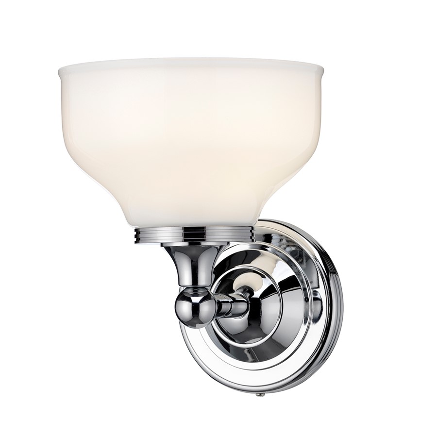 Burlington LED Bathroom Round Wall Light with Chrome Base & Opal Glass