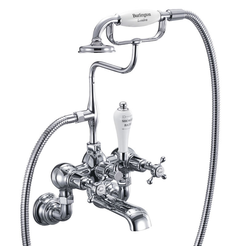 Claremont Bath Shower Mixer Wall Mounted (Quarter turn with White