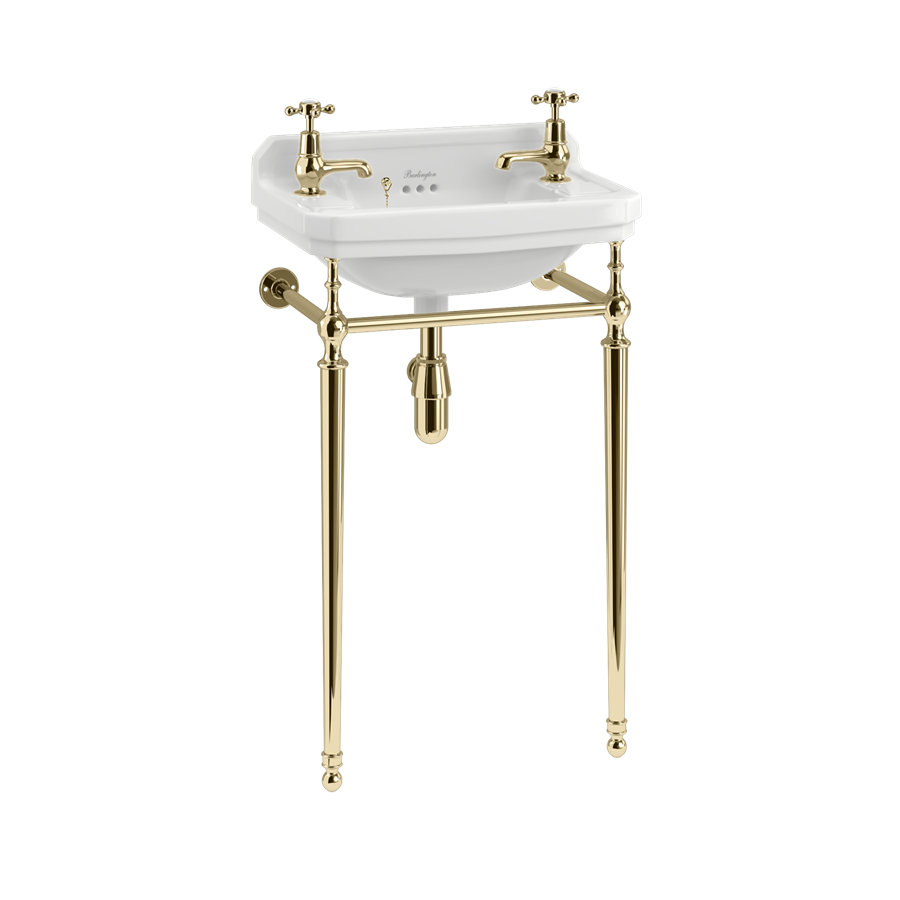 Edwardian 51cm Cloakroom Basin with Basin Stand (2 tap holes & chrome