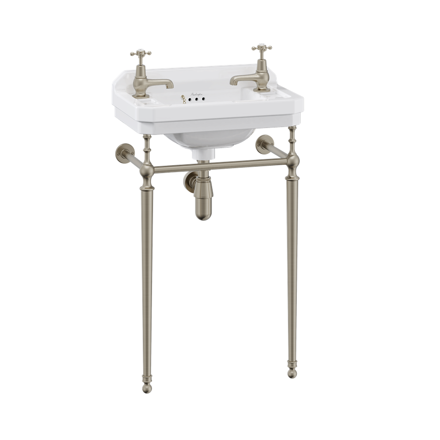 Edwardian 51cm Cloakroom Basin with Basin Stand (2 tap holes & chrome