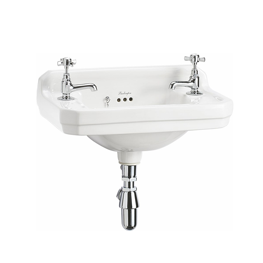 Edwardian 51cm Cloakroom Basin (White with 2 tap holes) SKU B8 2TH Burlington Bathrooms