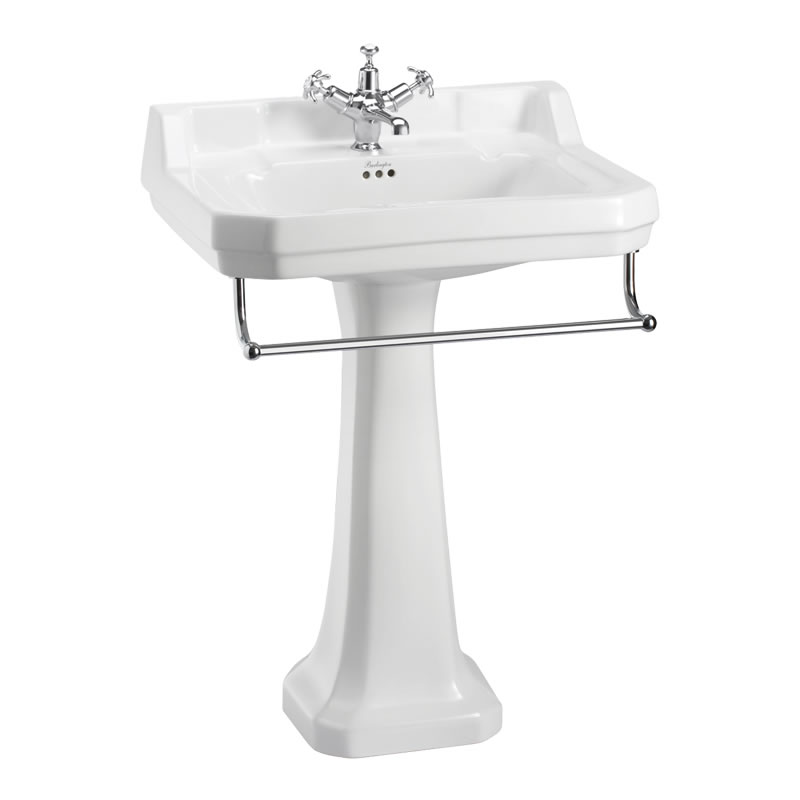 Edwardian 61cm Basin, Towel Rail & Standard Pedestal (with 1 tap hole