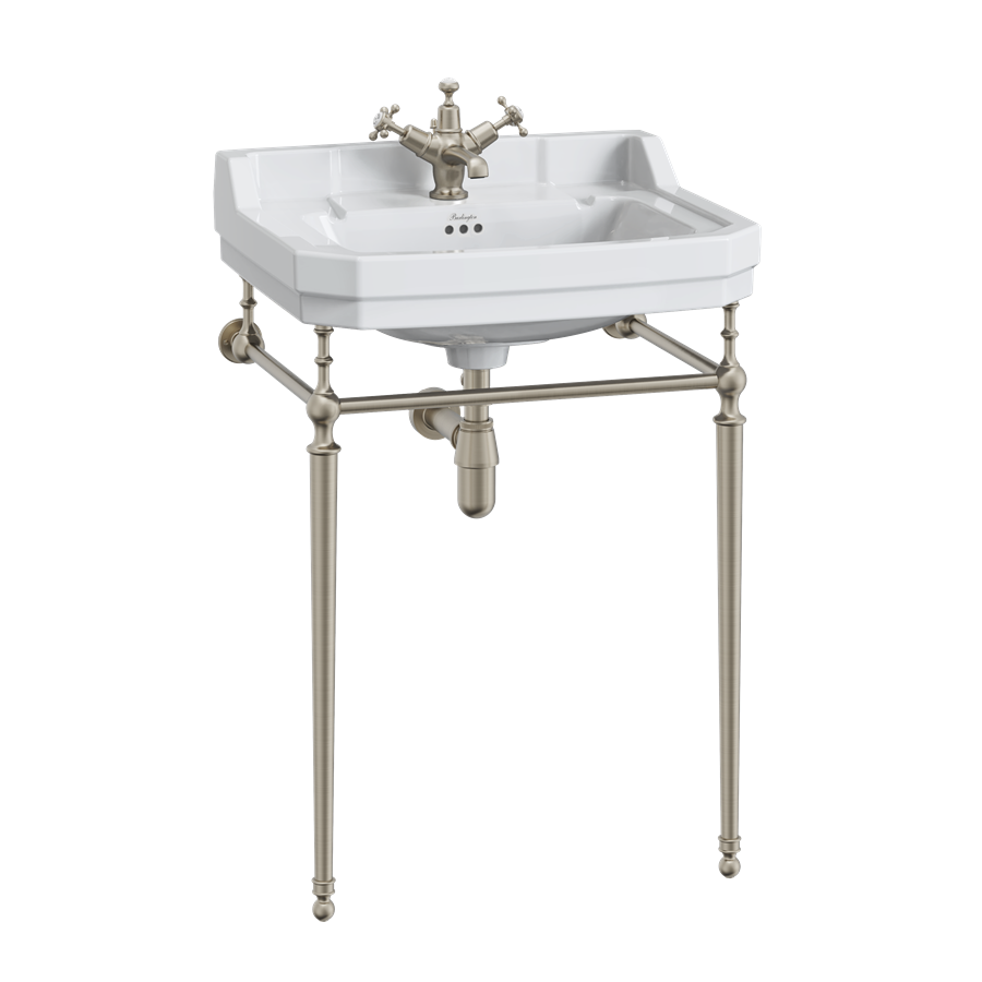 Edwardian 61cm Basin with Basin Stand (1 tap hole & chrome wash stand
