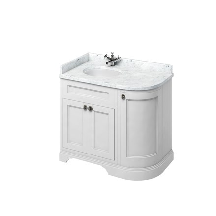 Freestanding 100 Lh Curved Corner Unit With Carrara White Worktop And Integrated Basin Matt Sku Fc2w Bc98l Burlington Bathrooms Freestanding 100 Lh Curved Corner Unit, Curved White Bathroom Vanity Unit
