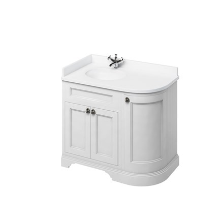 Freestanding 100 Lh Curved Corner Unit With White Worktop And