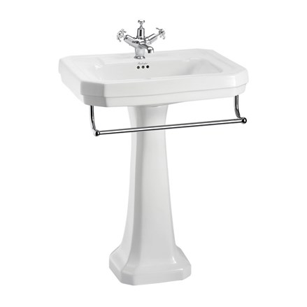 Victorian 61cm Basin, Towel Rail & Standard Pedestal (with 2 tap