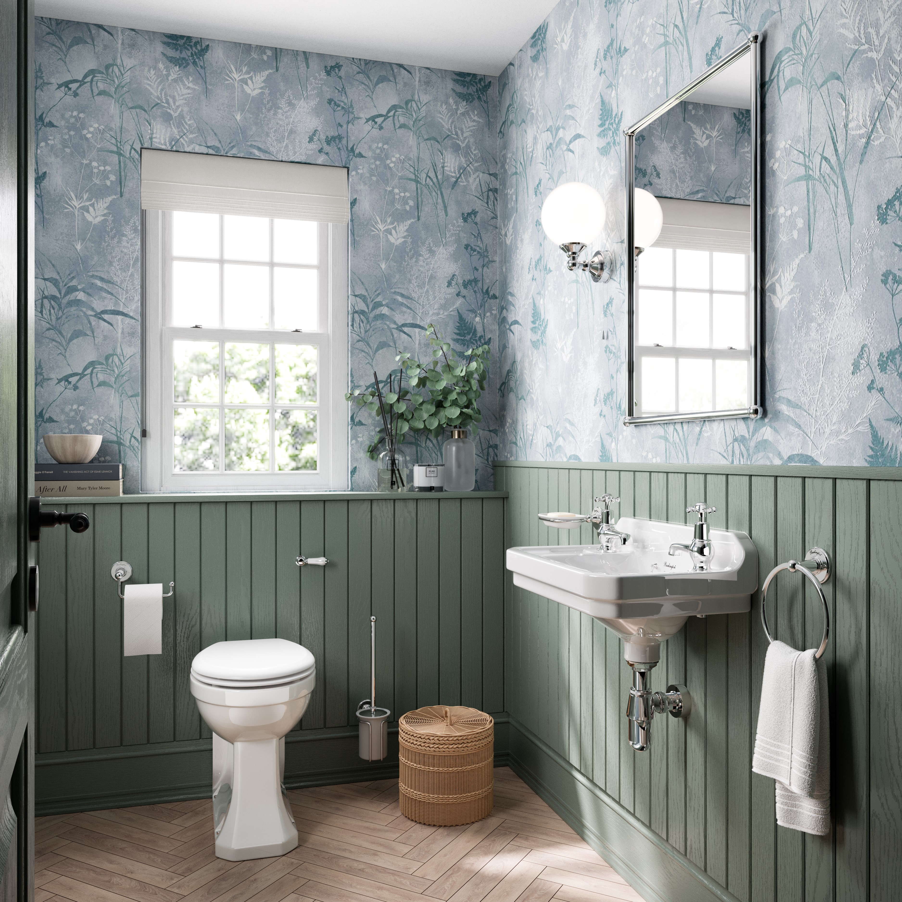 Edwardian Cloakroom Basin and Regal Back-to-Wall Pan in a traditional white