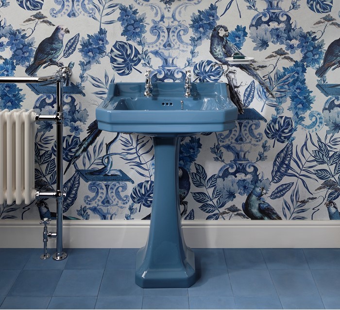 Bespoke by Burlington Alaska Blue basin is an example of Dopamine Décor interior design in the bathroom. 