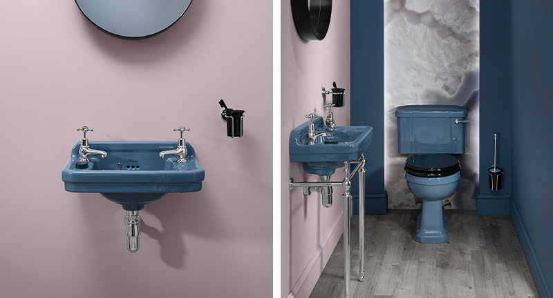 Traditional Cloakroom Suite | Reimagine your traditional cloakroom suite with the stunning Bespoke Alaska Blue ceramics collection