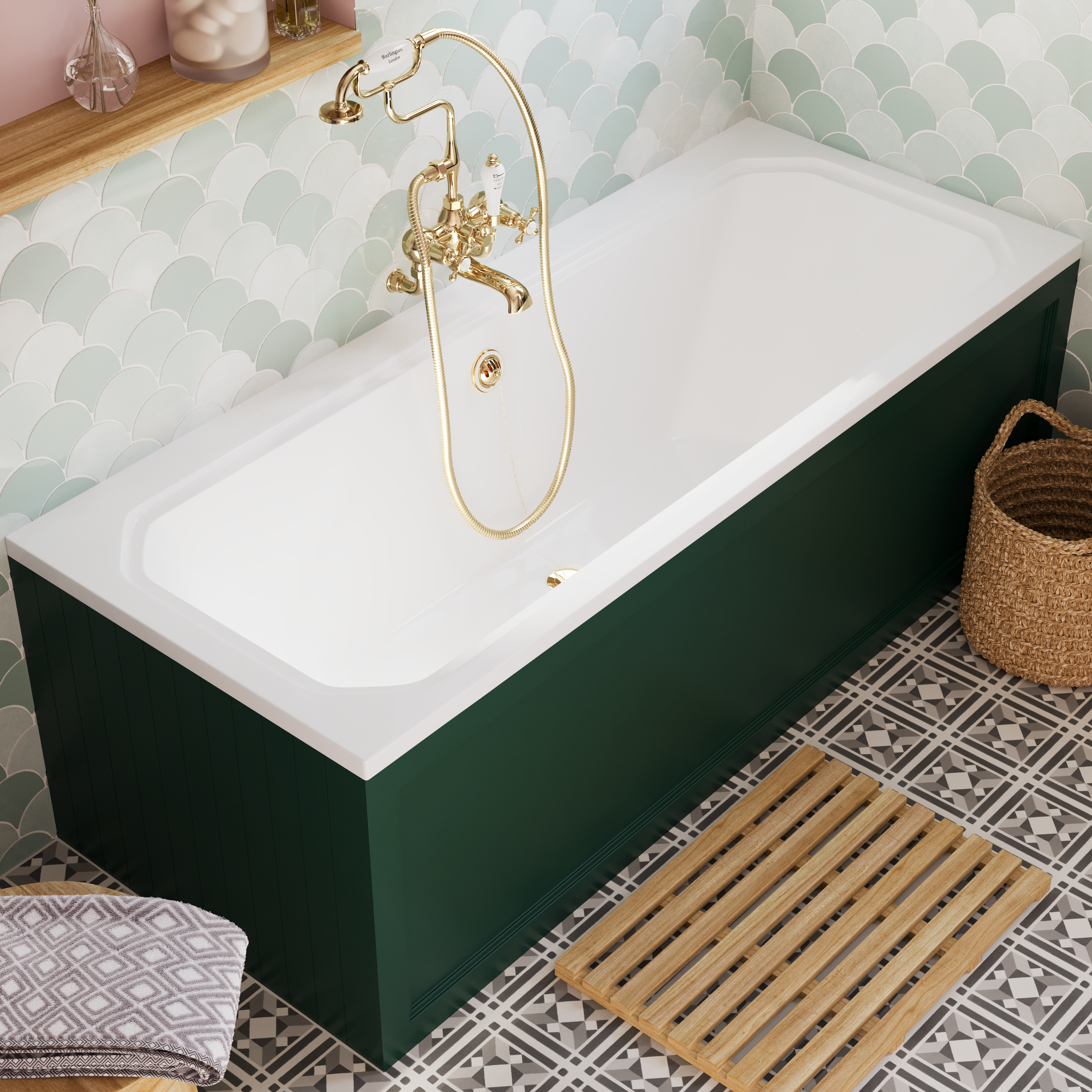 Dark green traditional bath panels 