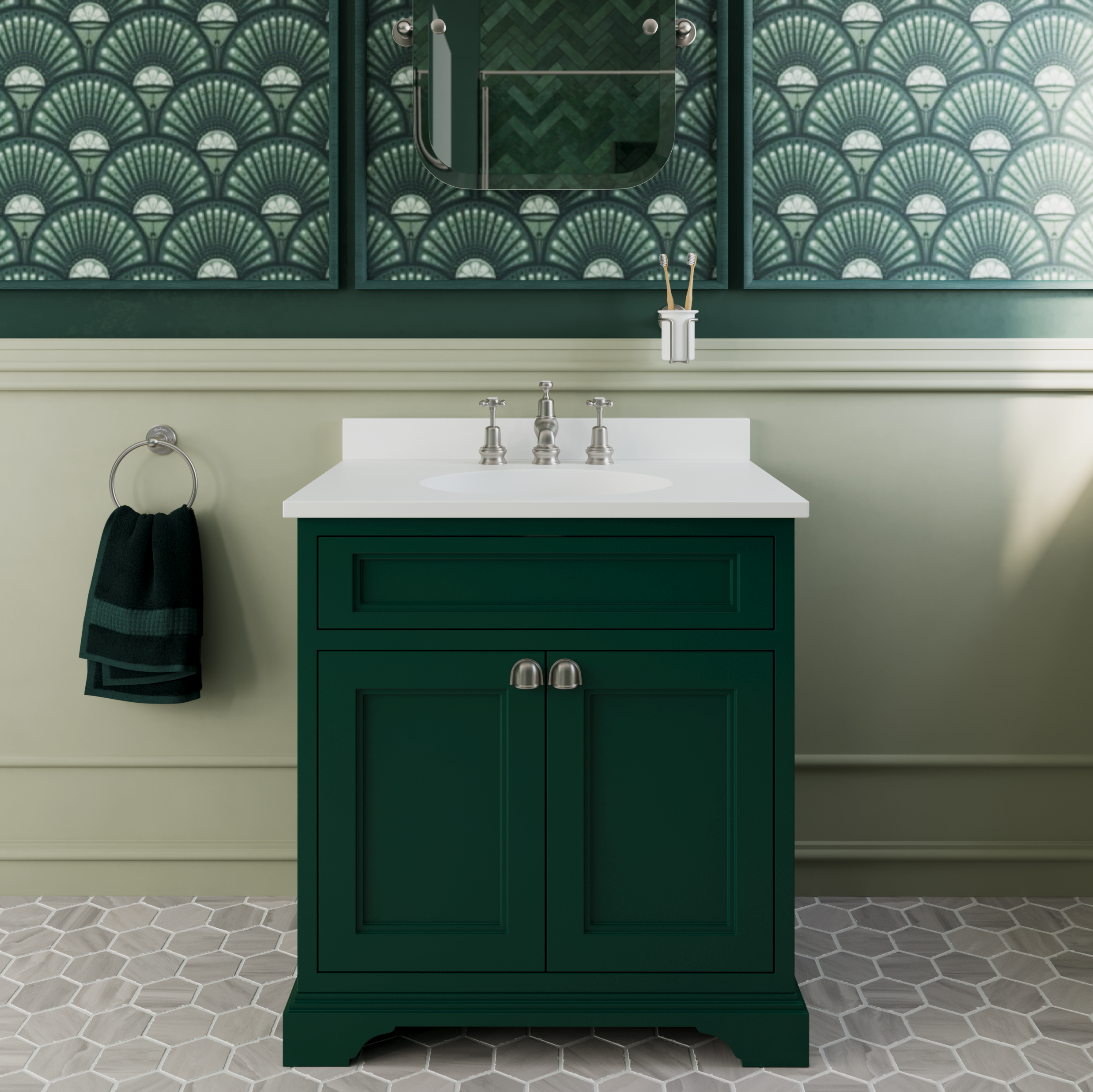 Dark green traditional bathroom vanity unit 
