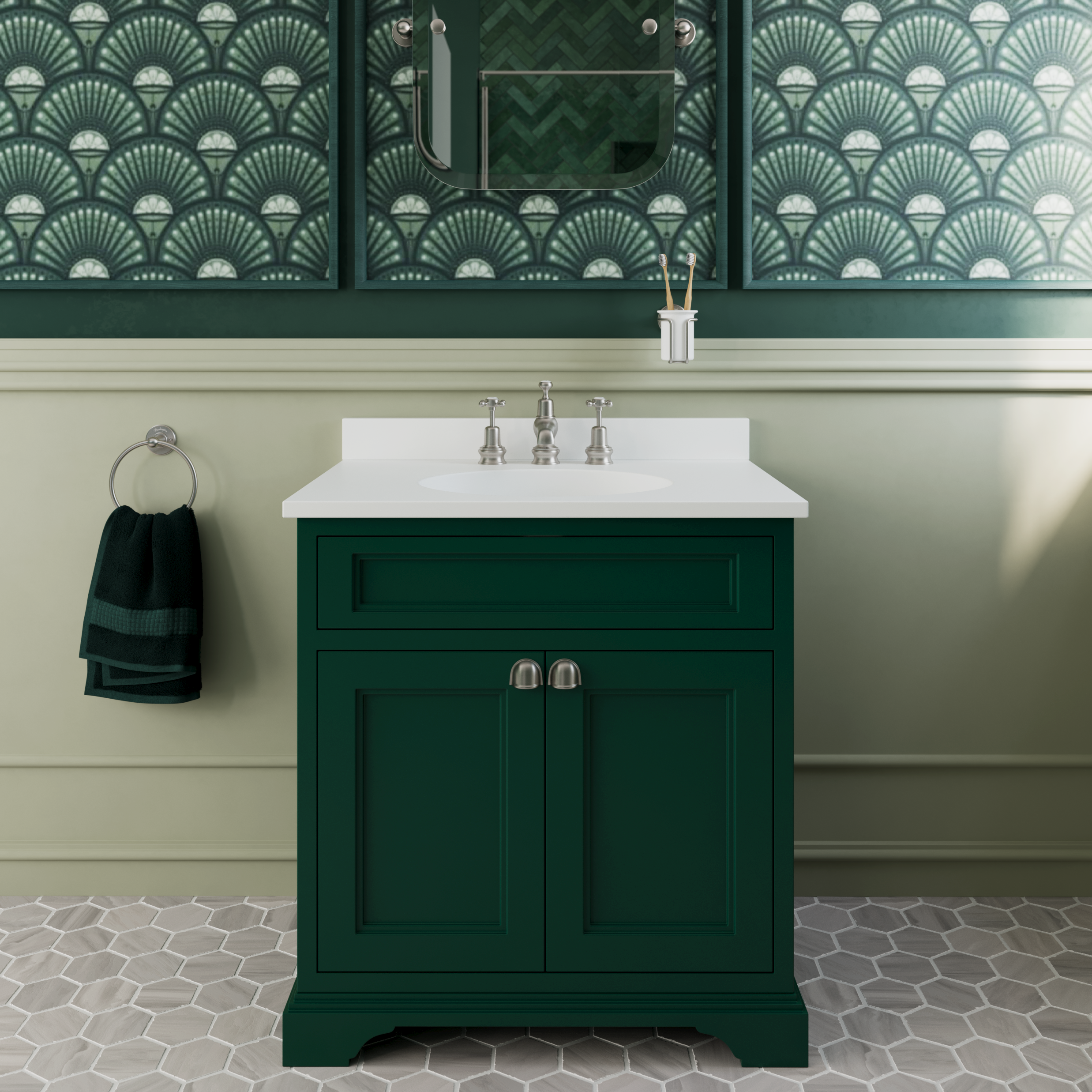 Dark green traditional bathroom vanity unit