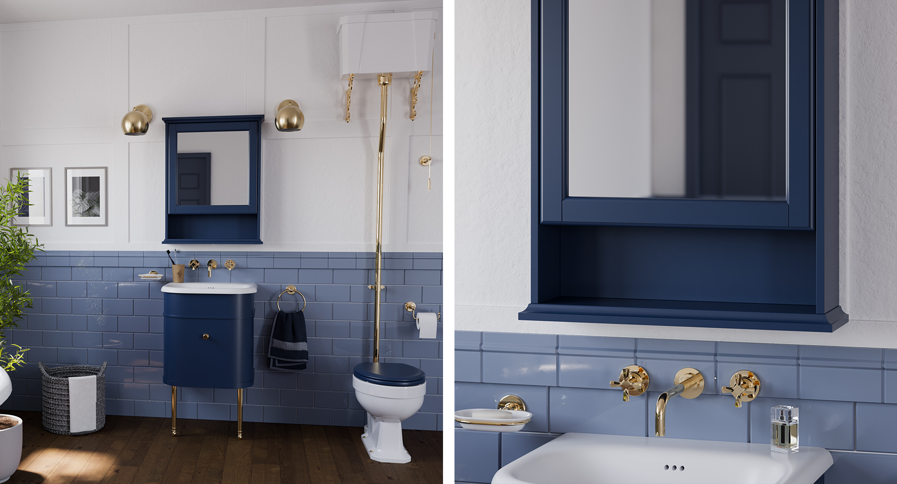 Traditional Bathroom Design | Capture a classic bathroom style with traditional blue vanity units from our Chalfont collection