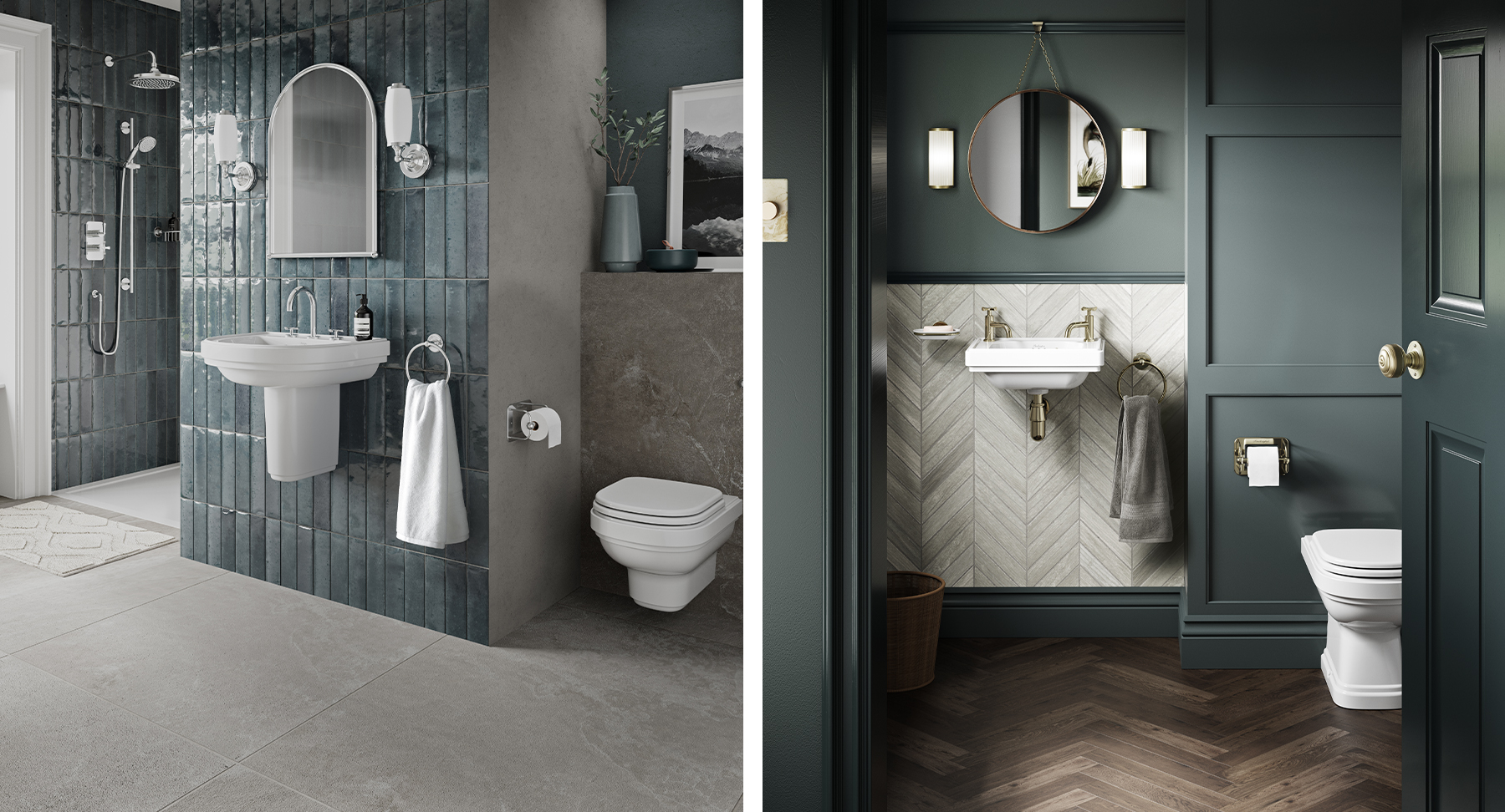 Modern Traditional Bathroom | For a sophisticated 1920s inspired bathroom, consider the Riviera collection by Burlington