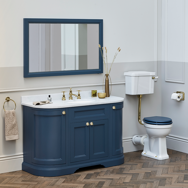Traditional Bathroom | Find comfort in the calming hues of blue furniture for an elegant bathroom idea perfect to unwind